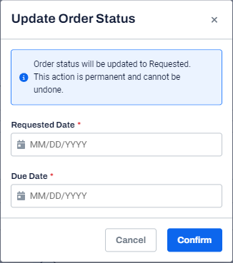 Update Order Status dialog box